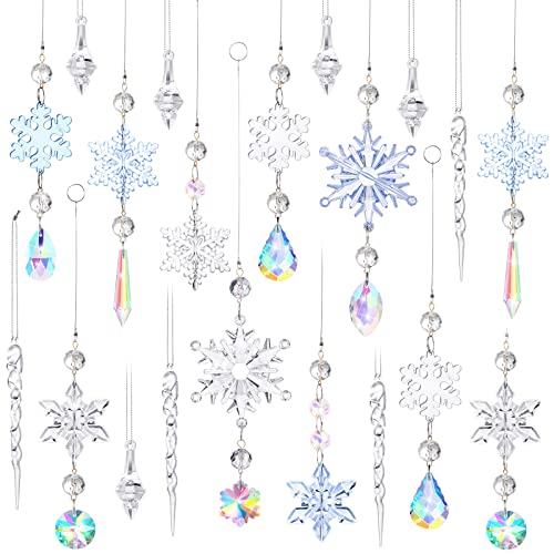 Queekay Kristall Weihnachtsbaumschmuck Schneeflocken Dekoration, Eiszapfen Tropfen Ornament Set Kristall Weihnachtsschmuck mit Silber Seil Weihnachtsbaum Deko Hängende Acryl Deko (Schön, 32) von Queekay