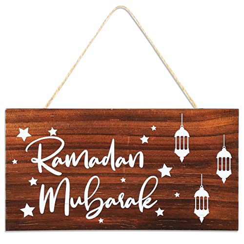 Ramadan Ornament Ramadan Hängeschild Ramadan Holzschild Ramadan Kareem Dekoration Islam Ramadan Holz Hängende Plakette Schild Holzanhänger Ornament für islamische muslimische Partydekorationen von Queekay