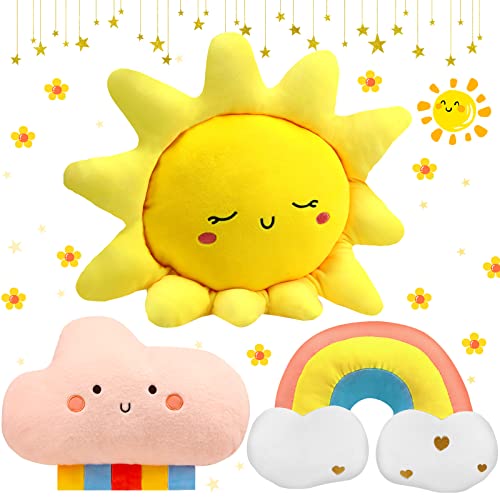 Queekay Wolken Regenbogen Sonne Kissen für Kinder 3 Flauschige Kuschelkissen für Mädchen Jungen Süße Zierkissen für Kinderzimmer Babyzimmer Deko Weiches Plüschkissen Geschenk für Kleinkinder von Queekay