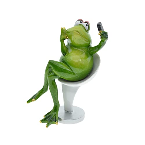 Queemie® Kreative Sitzen Selfie Frosch Sammelfiguren, Personalisierte Tiere Kunst Ornamente Maskottchen Frösche Harz Statuen für Hof Garten Haus Büro Schreibtisch Dekoration von Queemie