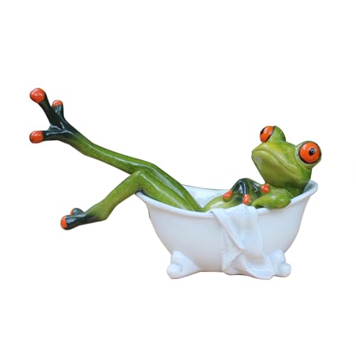 Queemie Kreative Harz Frösche Figuren, Lustige Maskottchen Frosch in der Badewanne Handwerk Skulpturen Statuen für Heim Büro Schreibtisch Tischplatte Bad Dekorationen Geschenke von Queemie