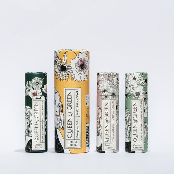 Queen of Green Geschenkset aus drei Lipbalms und Hautbalsam - vegan & plastikfrei von Queen of Green