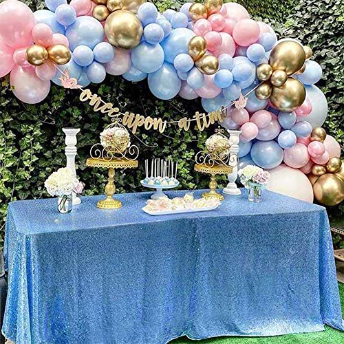 QueenDream Babyblaue Pailletten-Tischdecke 228 x 332 cm, Babyparty-Tischdecke, Glitzer-Tischdecke für Hochzeit, Party, Dekoration von QueenDream