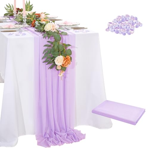 Tischläufer aus Gaze, 76,2 x 308,5 cm, mit künstlichen Blütenblättern, Lavendel, Chiffon, Stoff, Meerjungfrauen-Party, Boho-Tischdekoration, Violett Tischläufer aus Gaze, 76,2 x 308,5 cm, mit künstlichen Blütenblättern, Lavendel, Chiffon, Stoff, Meerjungfrauen-Party, Boho-Tischdekoration, Violett von QueenDream