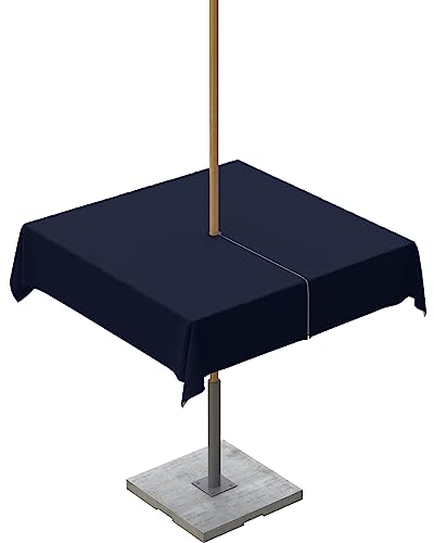 QueenKer Dunkelblaue Outdoor-Tischdecke mit Schirmloch und Reißverschluss, einfarbige Tischdecke für quadratische Tische, wasserdichte Tisch-Kollektion für Terrasse, Garten, Picknick, Camping, 137,2 x von Queenker