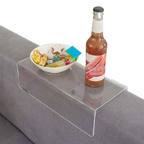 Armlehnenablage aus Acrylglas in 25 x 20 cm für modernes Wohnen. Elegantes Sofatablett, Couch, stabil und transparent | Armlehne Tablett | 4mm (25x20 cm, linear) von Queence