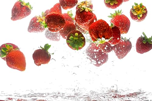 Queence | Küchen Spritzschutz Erdbeeren 80x50x0,3 cm | Küchenrückwand | Alu-DiBond | Fliesenschutz für den Herd und Spüle | Küchenfliesen | Fliesenspiegel | Rückwand von Queence