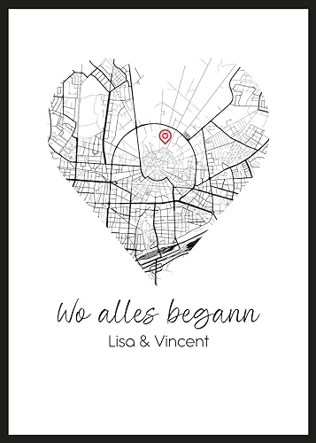 Queence personalisiertes Poster Liebe auf den ersten Blick | Wo alles begann | Individualisierbar | Liebesgeschenk | Partner Poster Kunstdruck 24x30 cm, 30x40 cm oder 50x70 cm | (Individuell2) von Queence