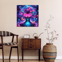queence Acrylglasbild "Kosmische Blüte", Bilder von Frauen-Fantasy-Frau-Gemälde-Sterne-Kunst, (1 St.), Knallige, tolle Farben auf hochwertigem Acrylglas gedruckt von Queence
