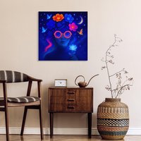 queence Acrylglasbild "Sternenblume", Bilder von Frauen-Fantasy-Frau-Gemälde-Sterne-Kunst, (1 St.), Knallige, tolle Farben auf hochwertigem Acrylglas gedruckt von Queence
