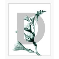 queence Bild "D-Flower", Buchstaben, Blume, Blätter, gerahmt von Queence