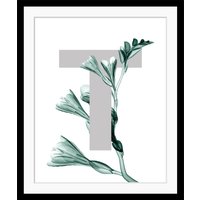queence Bild "T-Flower", Buchstaben, gerahmt, Blume, Blätter von Queence