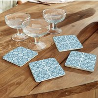 queence Getränkeuntersetzer "Blau Weiß Mosaik Fliesen Steine", (Set, 4 tlg.), Mosaik Set Topfuntersetzer Naturstein Untersetzer 10x10x1cm von Queence