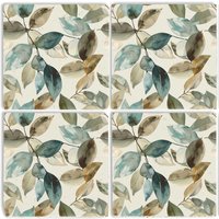 queence Getränkeuntersetzer "Herbst Blätter Braun Motiv Steine Fliesen", (Set, 4 tlg.), Blätter Set Topfuntersetzer Naturstein Untersetzer 10x10x1cm von Queence