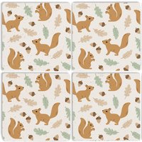 queence Getränkeuntersetzer "Tiermotiv Stein Fliesen", (Set, 4 tlg.), Eichhörnchen Set Topfuntersetzer Naturstein Untersetzer 10x10x1cm von Queence