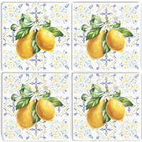 queence Getränkeuntersetzer "Zitronen Mosaik Motiv Fliesen Steine", (Set, 4 tlg.), Zitronen Set Topfuntersetzer Naturstein Untersetzer 10x10x1cm von Queence