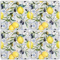 queence Getränkeuntersetzer "Zitronen Motiv Fliesen Steine", (Set, 4 tlg.), Zitronen Set Topfuntersetzer Naturstein Untersetzer 10x10x1cm von Queence