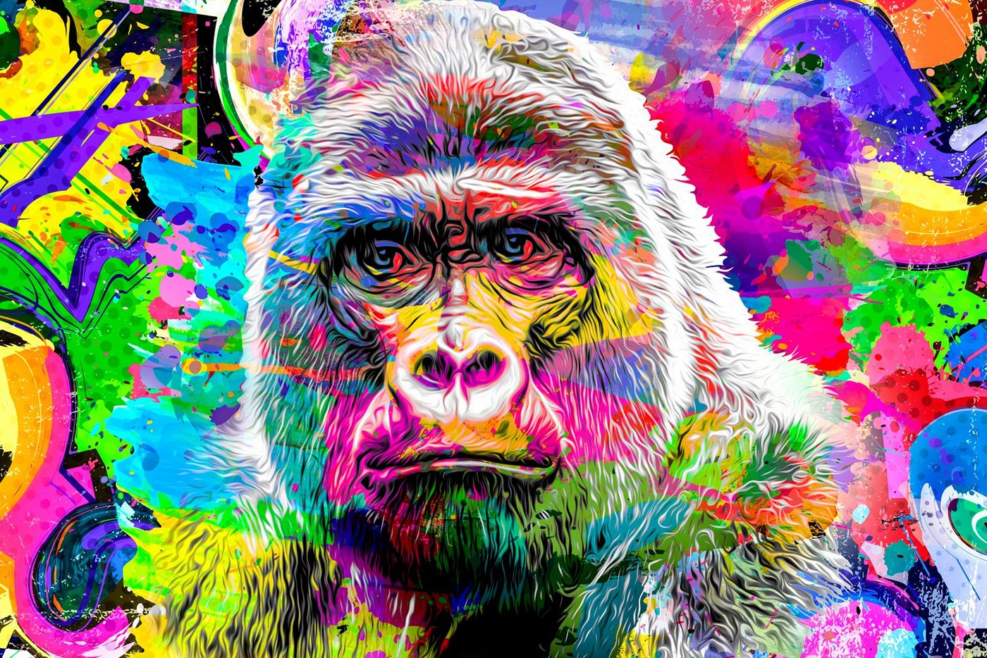 queence Leinwandbild Gorilla - fertig aufgespannt - Wandbild - Kunstdruck - auf Keilrahmen, Gorilla (1 St), Wanddekoration - verschiedene Größen - Affe - Bunt von queence