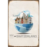 queence Metallbild "WORLD TRAVEL SWITZERLAND", Schweiz von Queence