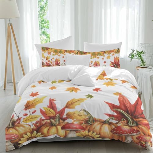 California-King-Size-Bettbezug-Set, Herbst-Kürbisblätter, Blume, 3-teilig, weiches Bettwäsche-Set, 1 Bettbezug + 2 dekorative Kissenbezüge, für Schlafzimmer, alle Jahreszeiten, Aquarell-Bettwäsche-Set California-King-Size-Bettbezug-Set, Herbst-Kürbisblätter, Blume, 3-teilig, weiches Bettwäsche-Set, 1 Bettbezug + 2 dekorative Kissenbezüge, für Schlafzimmer, alle Jahreszeiten, Aquarell-Bettwäsche-Set von Queener Home