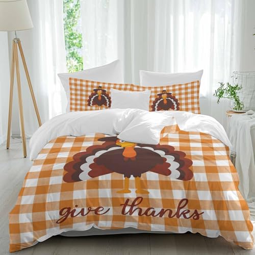 California-King-Size-Bettbezug-Set – Thanksgiving Farmhouse Türkei, 3-teilig, weiches Bettwäsche-Set, 1 Bettbezug + 2 dekorative Kissenbezüge für Schlafzimmer, alle Jahreszeiten, orangefarbenes California-King-Size-Bettbezug-Set – Thanksgiving Farmhouse Türkei, 3-teilig, weiches Bettwäsche-Set, 1 Bettbezug + 2 dekorative Kissenbezüge für Schlafzimmer, alle Jahreszeiten, orangefarbenes von Queener Home