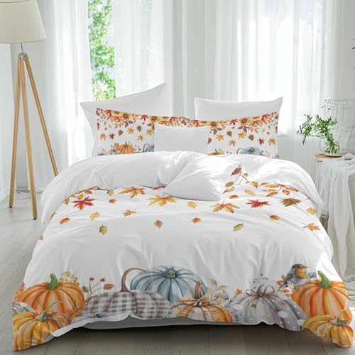 California-King-Size-Bettbezug-Set – Thanksgiving bunter Kürbis, 3-teilig, weiches Bettwäsche-Set, 1 Bettbezug + 2 dekorative Kissenbezüge für Schlafzimmer, alle Jahreszeiten, Aquarell-Sonnenblume California-King-Size-Bettbezug-Set – Thanksgiving bunter Kürbis, 3-teilig, weiches Bettwäsche-Set, 1 Bettbezug + 2 dekorative Kissenbezüge für Schlafzimmer, alle Jahreszeiten, Aquarell-Sonnenblume von Queener Home