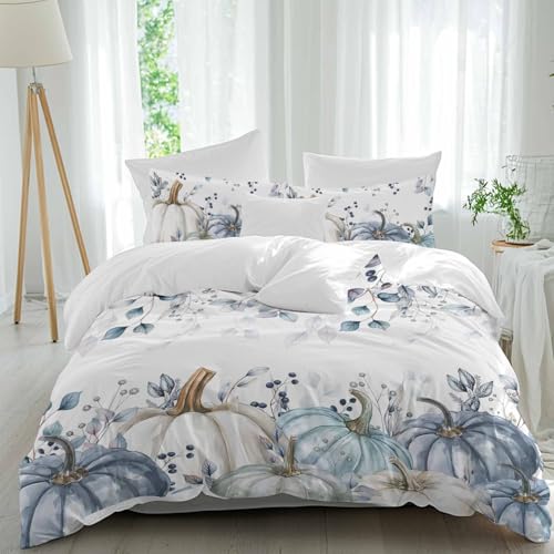 California-King-Size-Bettbezug-Set – Thanksgiving bunter Kürbis, 3-teilig, weiches Bettwäsche-Set, 1 Bettbezug + 2 dekorative Kissenbezüge für Schlafzimmer, alle Jahreszeiten, Herbstblau California-King-Size-Bettbezug-Set – Thanksgiving bunter Kürbis, 3-teilig, weiches Bettwäsche-Set, 1 Bettbezug + 2 dekorative Kissenbezüge für Schlafzimmer, alle Jahreszeiten, Herbstblau von Queener Home
