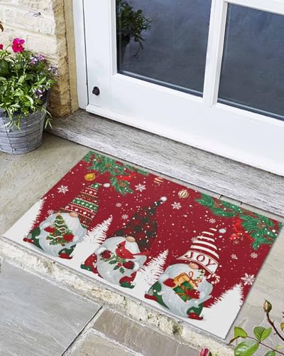 Fußmatte, Wichtel, Winter, Schneeflocke, Weihnachten, Innenbereich, 61 x 91,4 cm, Küchenteppich, rutschfeste Matte mit TPR-Unterseite, weich, saugfähig, Bodenteppich für Badezimmer, Schlafzimmer Fußmatte, Wichtel, Winter, Schneeflocke, Weihnachten, Innenbereich, 61 x 91,4 cm, Küchenteppich, rutschfeste Matte mit TPR-Unterseite, weich, saugfähig, Bodenteppich für Badezimmer, Schlafzimmer von Queener Home