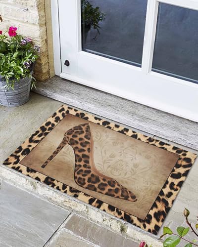 Fußmatte mit Retro-Leoparden-Schuhen, für den Innenbereich, 61 x 91,4 cm, Küchenteppich, rutschfeste Matte mit TPR-Unterseite, weich, saugfähig, Bodenteppich für Badezimmer, Schlafzimmer Fußmatte mit Retro-Leoparden-Schuhen, für den Innenbereich, 61 x 91,4 cm, Küchenteppich, rutschfeste Matte mit TPR-Unterseite, weich, saugfähig, Bodenteppich für Badezimmer, Schlafzimmer von Queener Home