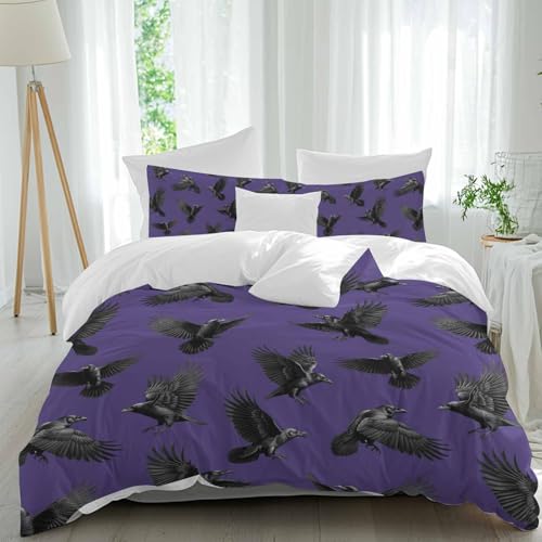 Queener Home California-King-Size-Bettbezug-Set, Halloween, schwarze Krähe, 3-teilig, weiches Bettwäsche-Set, 1 Bettbezug + 2 dekorative Kissenbezüge, für Schlafzimmer, alle Jahreszeiten, abstraktes Queener Home California-King-Size-Bettbezug-Set, Halloween, schwarze Krähe, 3-teilig, weiches Bettwäsche-Set, 1 Bettbezug + 2 dekorative Kissenbezüge, für Schlafzimmer, alle Jahreszeiten, abstraktes von Queener Home
