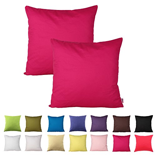 Queenie – 2 PCS Farbe Baumwolle dekorative Kissenbezug Kissenbezug für Sofa Überwurf Kissen Fall erhältlich in 14 Farben & 5 Größen, baumwolle, hot pink, 22 x 22 inch (55 x 55 cm) von Queenie Wong