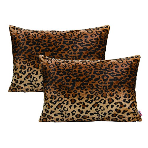 Queenie – 4 PCS Überwurf, Webpelz Kissenbezüge Kissenbezug für Sofa Kissen Fall erhältlich in 5 Farben und 6 verschiedenen Größen, baumwolle, leopard, 14 x 20 inch (35 x 50 cm) von Queenie Wong