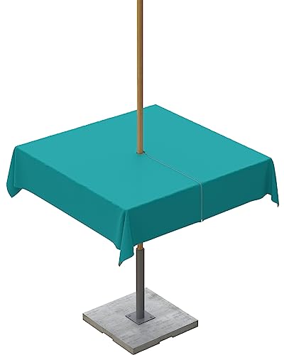 QueenKer Türkise Outdoor-Tischdecke mit Schirmloch und Reißverschluss, einfarbige Tischdecke für quadratische Tische, wasserdichte Tisch-Kollektion für Terrasse, Garten, Picknick, Camping, 137,2 x von Queenker