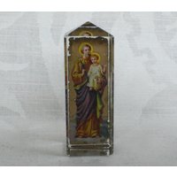 Mini Devotionalie Glas Quader Heiligenbild Heiliger Josef Jesuskind Josefstag Josefitag von QueenofGarbage2