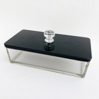 Schwere Glasdose Mit Schwarzem Deckel Art Deco Vintage Deckeldose Resistance Glas Glasschatulle von QueenofGarbage2