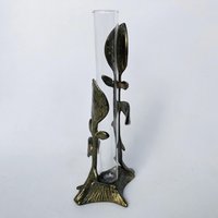 Vase Reagenzglasvase Soliflore Messing Glas Rosenblätter Tanini Italien von QueenofGarbage2