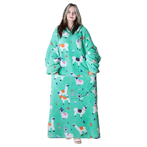 Queenshin Alpaka Langes Hoodie Tragbares Decken Übergroßer mit Ärmeln, Flauschig Bequeme Flanelldecke Körperdecke für Frauen, Einheitsgröße von Queenshin