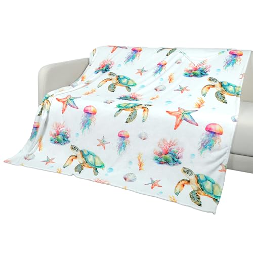 Queenshin Schildkröte Koralle Doppelbett Decken, 270 GSM Flanell Gemütlich Flauschig Decken für Couch Sofa 150 * 200 cm, Weiß von Queenshin