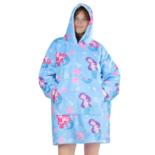 Queenshin Übergröße blaue Meerjungfrau Hoodie Decken Sweatshirt für Damen, Kuschelpullover Warme Flanelldecke Body Decke, Eine Größe für alle von Queenshin