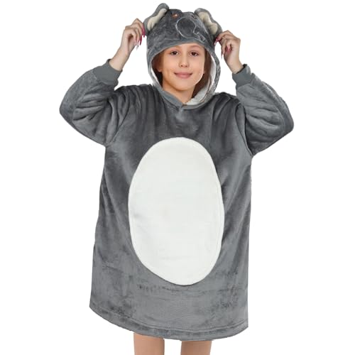 Queenshin Übergröße Grauer Elefant Hoodie Decken Sweatshirt für Kinder und Teenies, Kuschelpullover Warme Sherpa Flanelldecke Body Decke, Eine Größe für alle von Queenshin