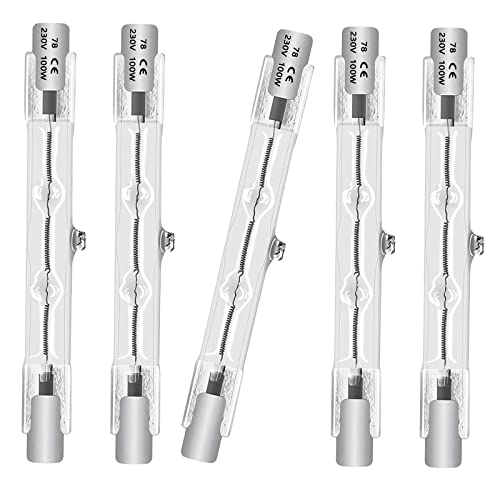 Queeplo 5 Stück R7S Halogen Leuchtmittel 100W 230V Dimmbar Warmweiß,78mm R7S Halogenstab von Queeplo