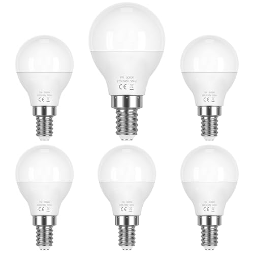 Queeplo E14 LED Warmweiss Glühbirne, 7W 540 Lumen 3000K Lampe, G45/P45 Energieeffizient Globus Leuchtmittel, 200°Abstrahlwinkel entspricht 60 Watt Glühlampe, Nicht Dimmbar, 6er-Pack von Queeplo
