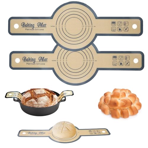 2 Stück Silikon Backmatte für Dutch Oven Silikon Brotschlinge Backmatte Brot mit Langen Griffen für Brottopf Wiederverwendbare Backmatte 230 ℃ Hitzebeständige 21 cm Dutch Oven-Einlage von Queerelele