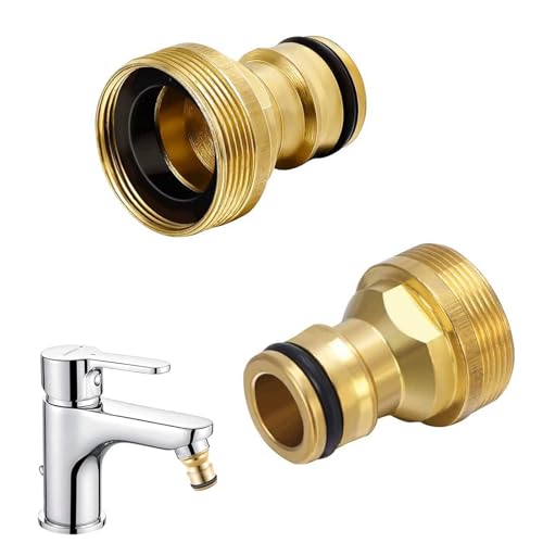 2 Stück Universal-Wasserhahnanschluss Gartenschlauch Anschluss M22 Innengewinde,M24 Außengewinde Hahnanschluss Wasserhahn Adapter Messing Hahnanschlussstück Hahnadapter für Gartenküche Waschmaschine von Queerelele