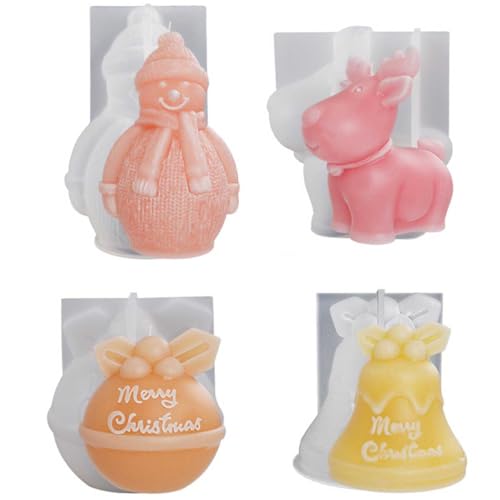 4 Stück 3D Silikonform Kerzen Silikonformen Weihnachten Set 3D Weihnachten Kerzenformen DIY Schneemann Gießform Weihnachten Schneemann Gießform für die Herstellung von Kerzen, Weihnachten Deko von Queerelele