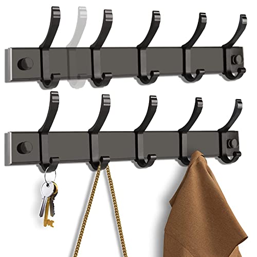 Queerelele 2 Stück Garderobenleiste Kleiderhaken Wand Schwarz Hakenleiste Garderobe Moderne Garderobe Garderobenleiste für Schlafzimmer,Küche, Garderobenhaken für Kleidung, Jacken Halter 35cm,5 Haken von Queerelele