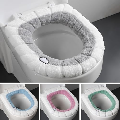 Queerelele 4 Stück Toilettensitzbezug Pads WC Sitzbezüge WC Sitzkissen Plüsch Toilettensitzbezüge Waschbares Toilettensitzkissen für Badezimmer Closestool Mat Seat Case Toilettendeckelbezug Zubehör von Queerelele