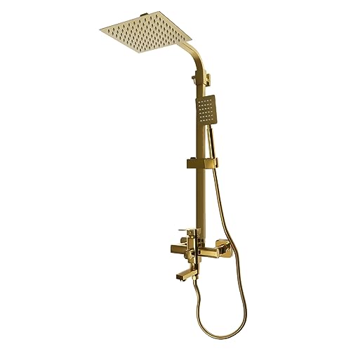 Duschvorrichtungssysteme Duschventil Duschsäule Handbrause Duschsatz Golden mit Duschkopf und Handduschkopf, einstellbare Duschstange für Häuser, Hotels, Restaurants, Badezentren, Schwimmbäder, Fitnes von Queeucaer