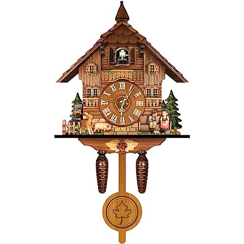 Handarbeit Kuckucksuhr Wanduhr Europäische Schwarzwälder Stil Kuckucksuhr Dekor Schwarzwalduhr Schwarzwaldhaus mit Quarzwerk und Kuckuckruf von Queeucaer
