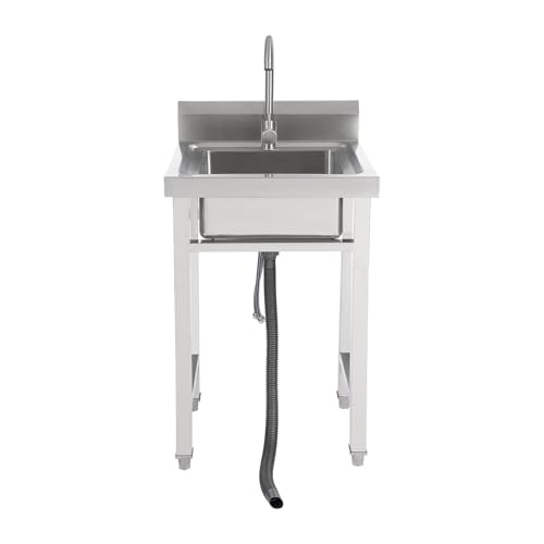 Küche Waschtisch Spüle Außen Spülbecken Edelstahl Camping Esszimmer Gewerbliche Spüle, für Küche, Freistehende gewerbliche Küchen, Cafés, Bars, Milch-Tee-Geschäfte 50 * 50cm von Queeucaer